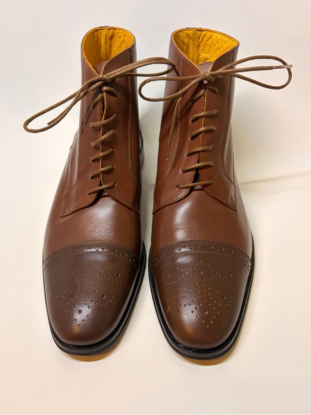 UNDANDY Men’s EU 42 Brown Leather Brogue Cap Toe Dress Boots Portugal